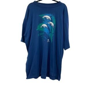 Vintage Jostens Single Stitch Dolphin WWF Blue One Size Oversized Tee 90s